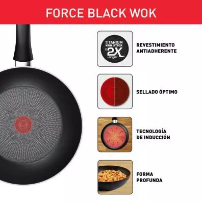 Sartén wok Tefal 28 Force Black