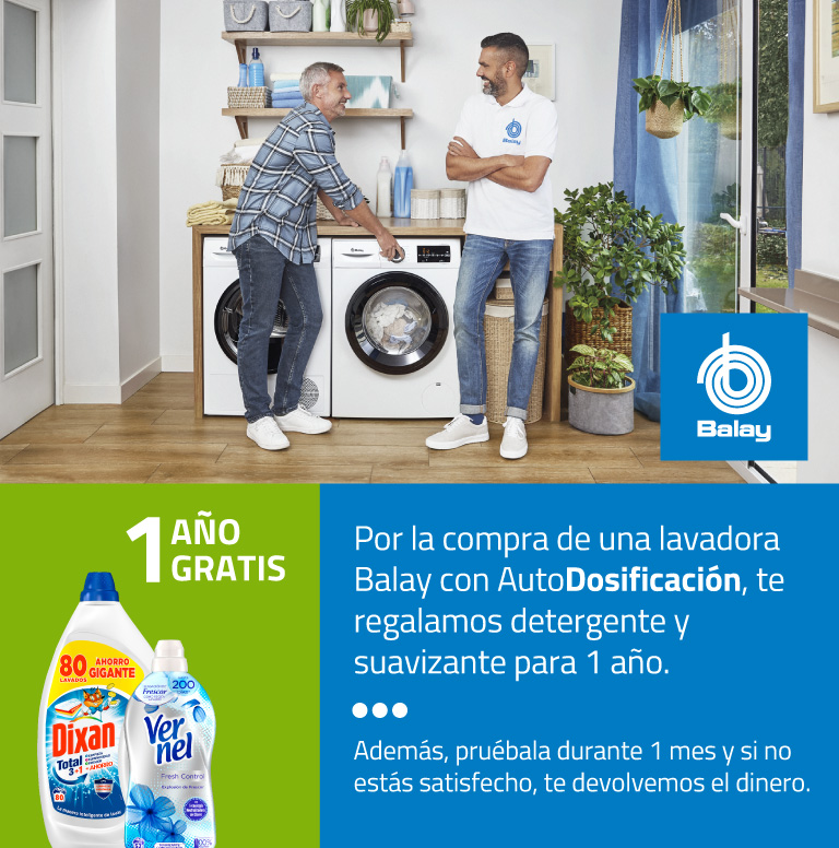 Llévate 1 año gratis de detergente y suavizante por la compra de tu Lavadora Balay con AutoDosificación