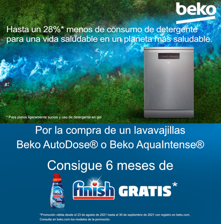Compra tu lavavajillas AutoDose - AquaIntense Beko y consigue 6 meses de Finish Gratis
