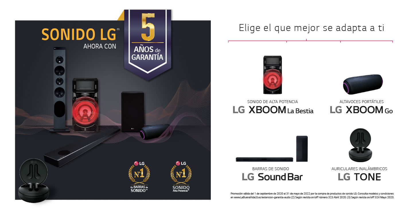 Consigue 5 años de garantía por la compra de tu producto de audio LG