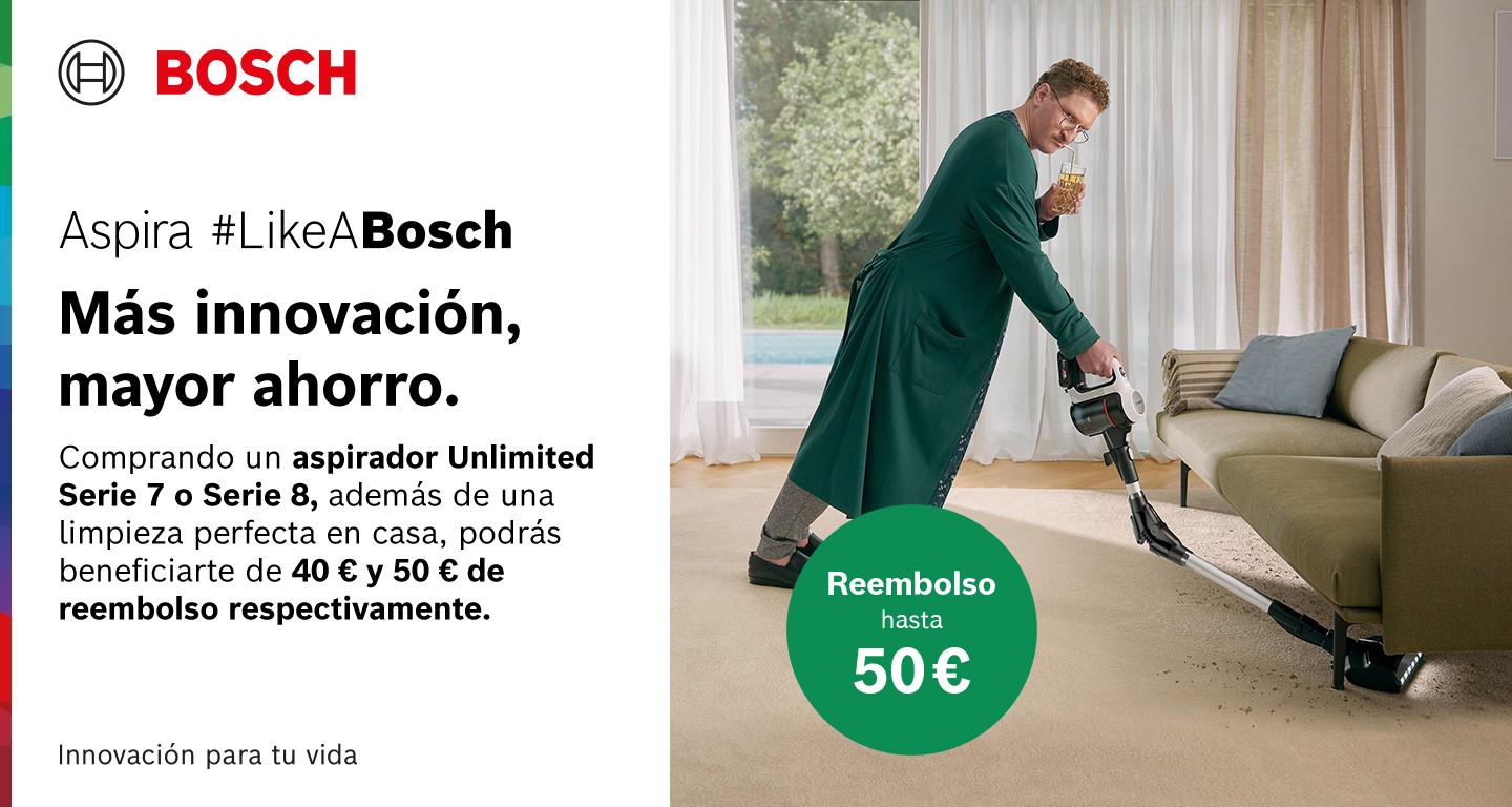 Compra un aspirador Unlimited Bosch y consigue hasta 50€ de reembolso
