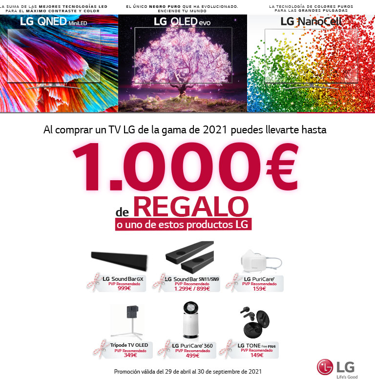 Compra tu televisor OLED, QNED o Nanocell LG y consigue un reembolso determinado o un producto