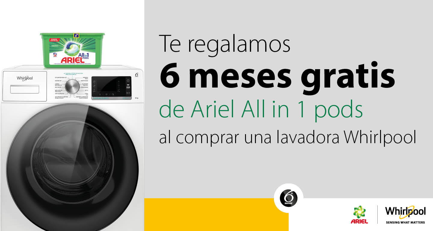 Compra tu lavadora Whirlpool y consigue 6 meses de detergente