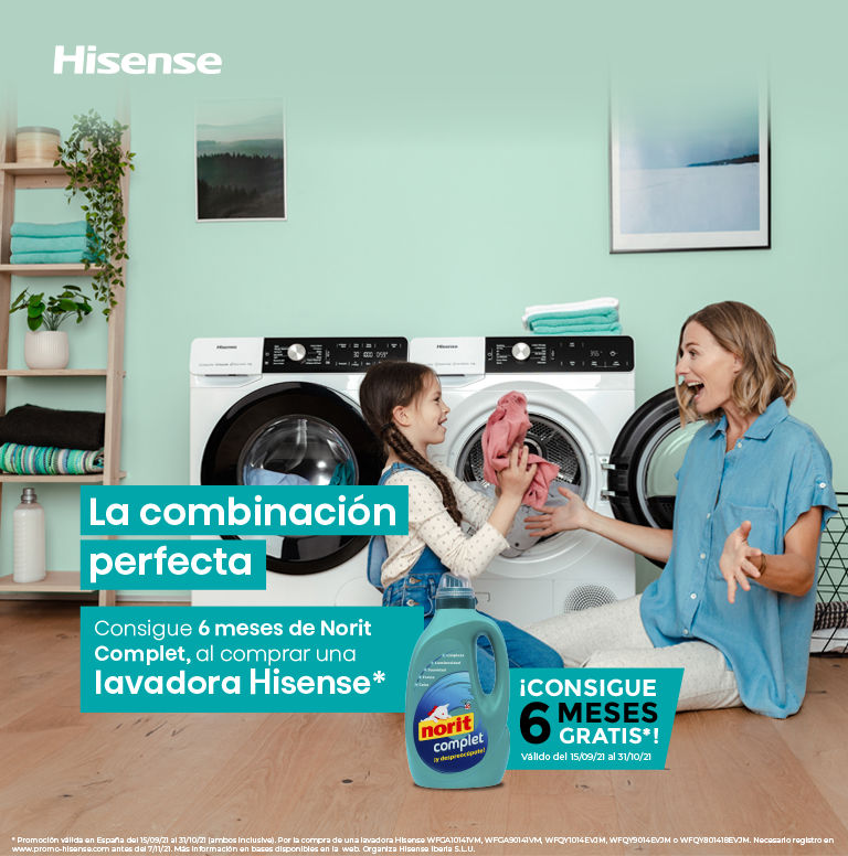Compra tu lavadora Hisense y consigue 6 meses de Norit