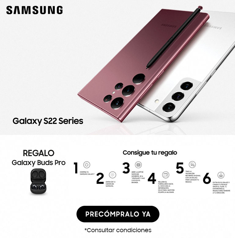 Compra tu smartphone Galaxy S22 Samsung y consigue unos auriculares Galaxy Buds Pro de regalo