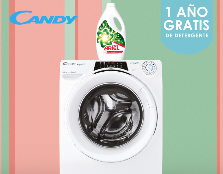 Compra tu lavadora Candy Rapido y consigue 1 año de detergente Ariel